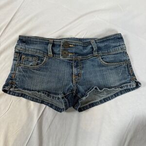 Wet Seal Women's Low Rise Denim Booty Shorts Blue Size 11 Y2K Micro Mini Boho
